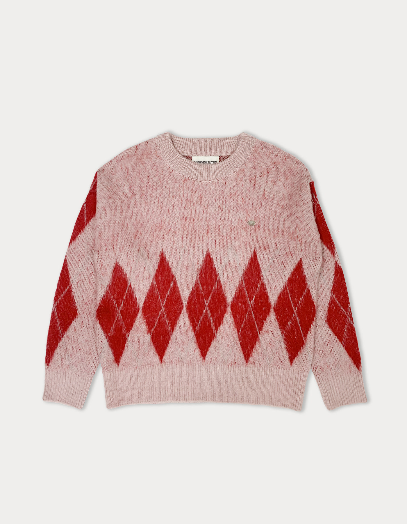 hairy argyle check knit - pink