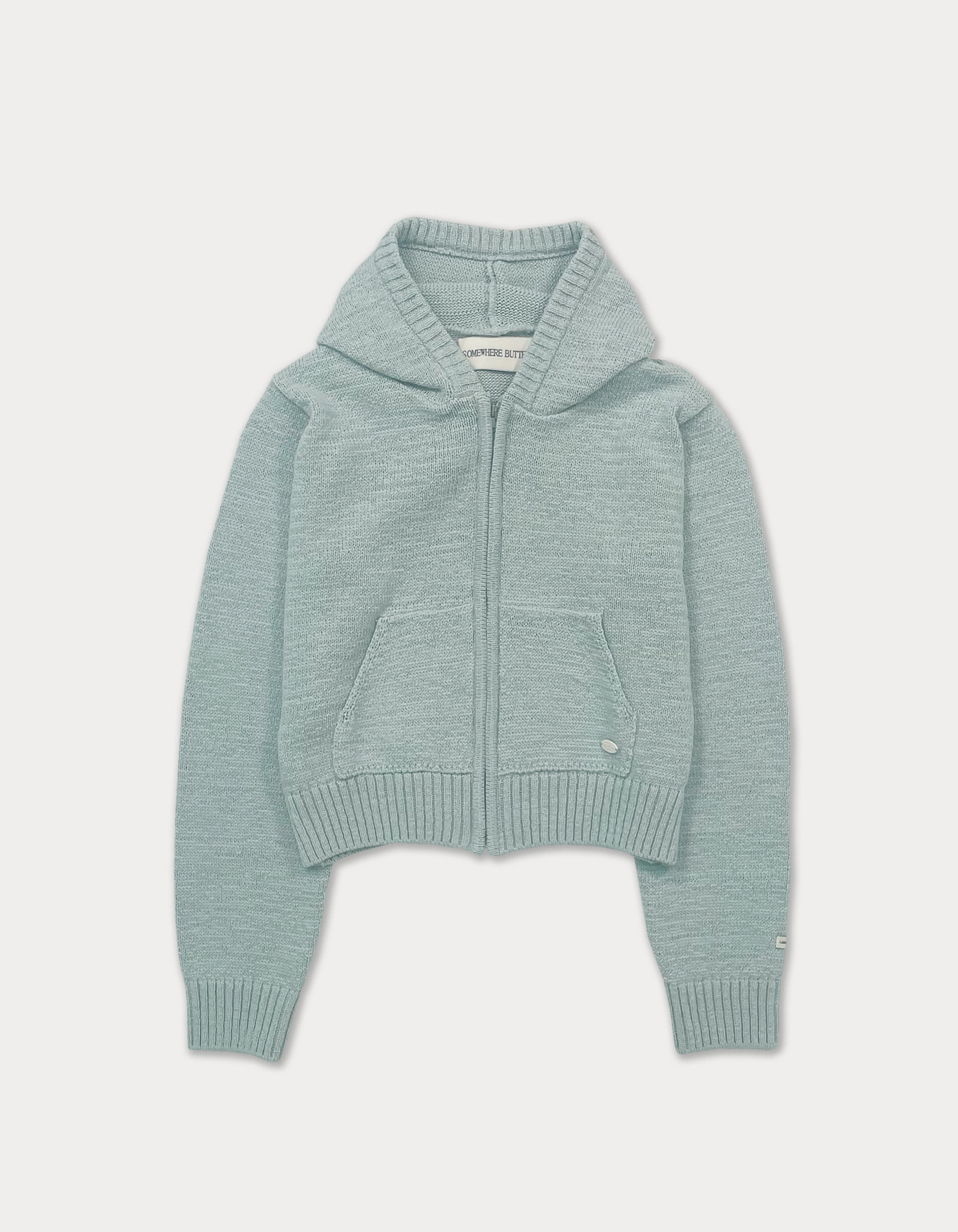 [release 10%] crop hood knit zip-up - mint