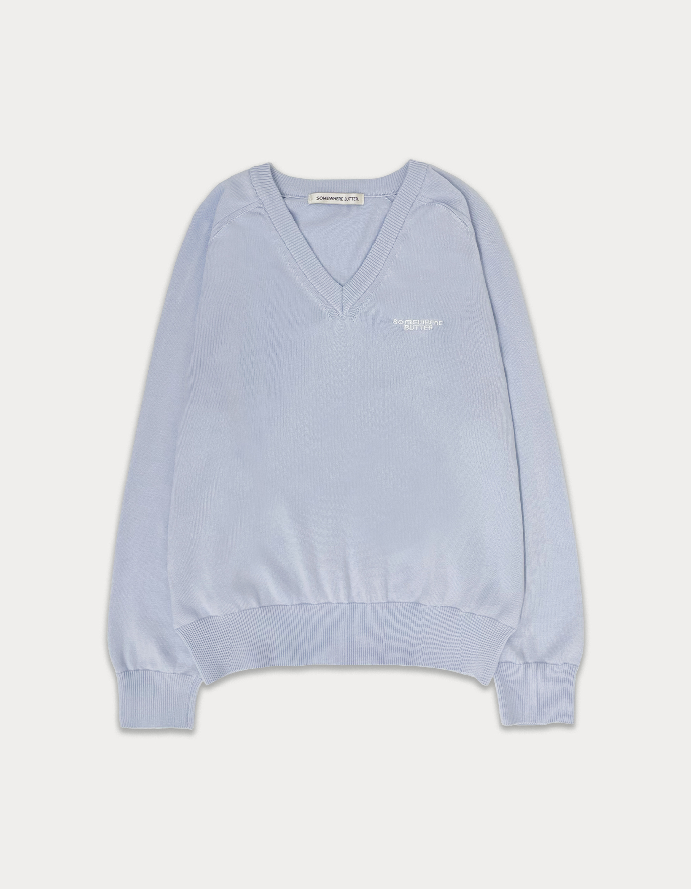[3rd Order 4.30 출고] Classy logo cotton v-neck knit - light blue