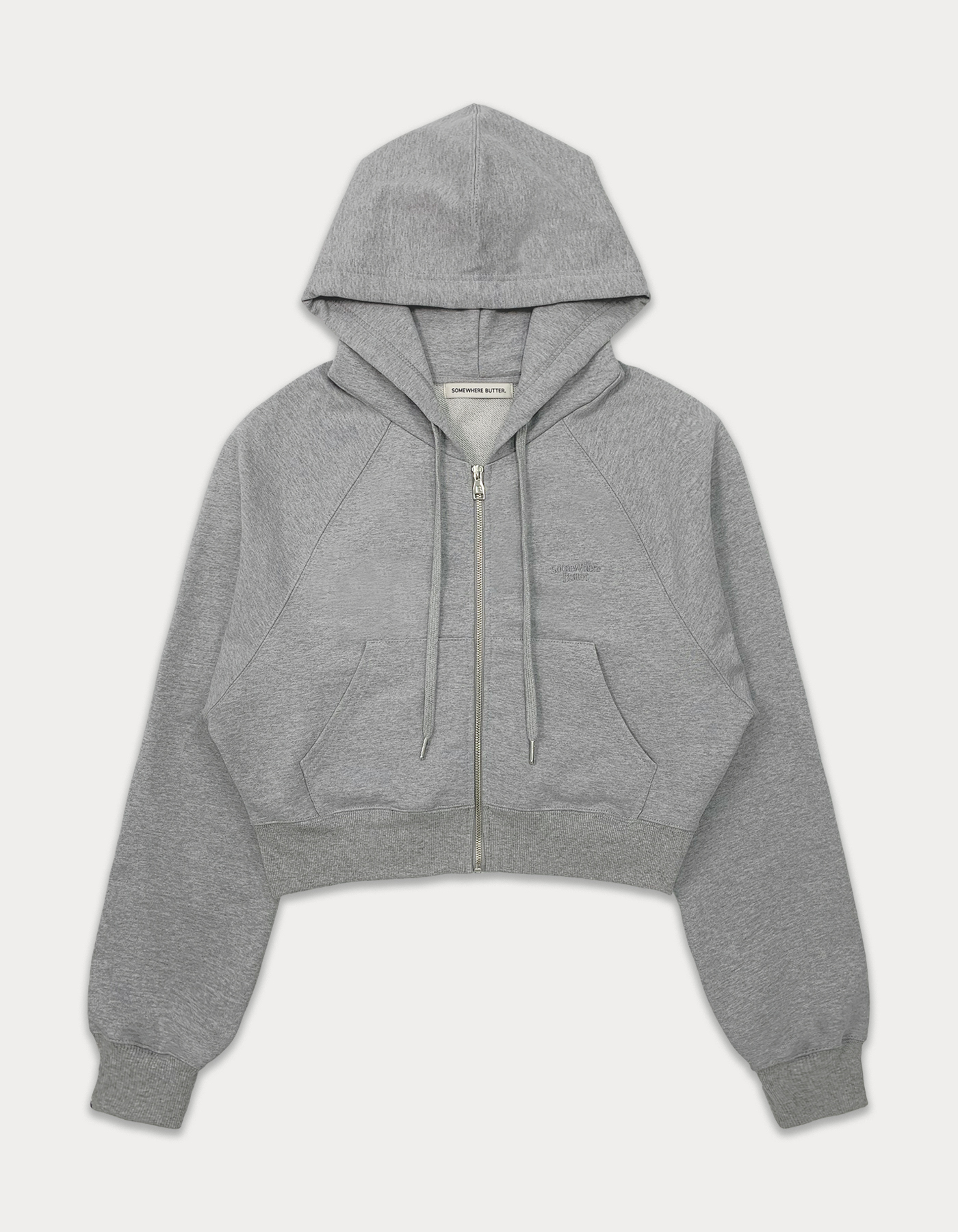 Essential crop hood zip-up - grey